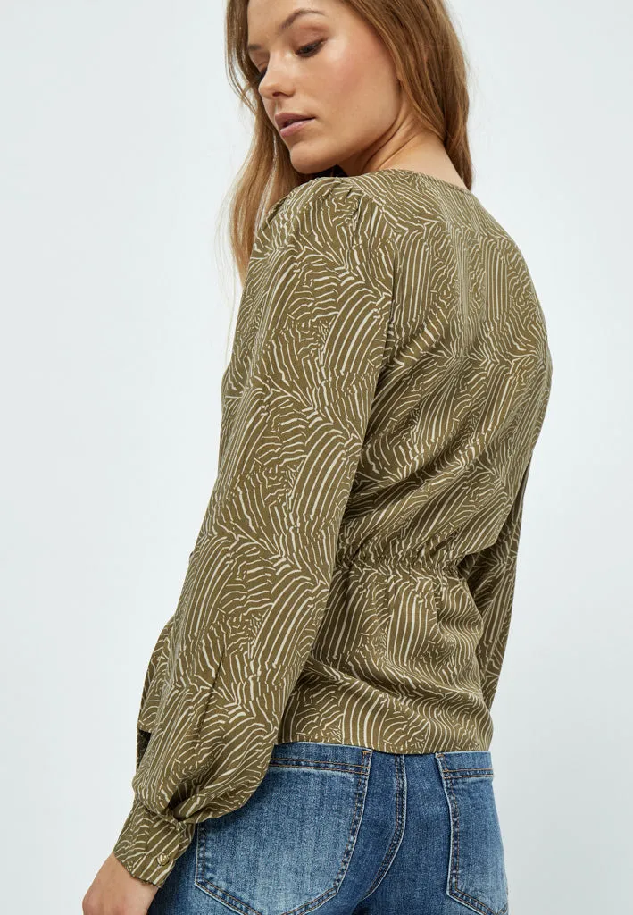 Evista Long Sleeve Wrap Blouse - Beech Green PR