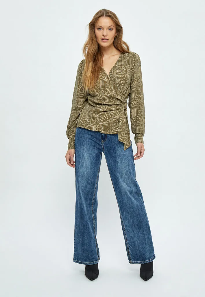 Evista Long Sleeve Wrap Blouse - Beech Green PR