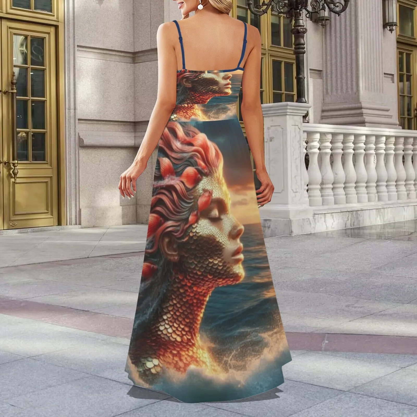 Fiery Sea Goddess Maxi Dress