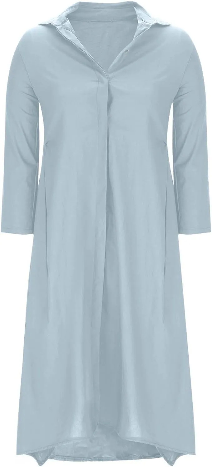 Finelylove Womens Summer Maxi Dresses 2025 Long Sleeve Button Down Shirt Dress Plus Size Cotton Linen Beach Vacation Dress