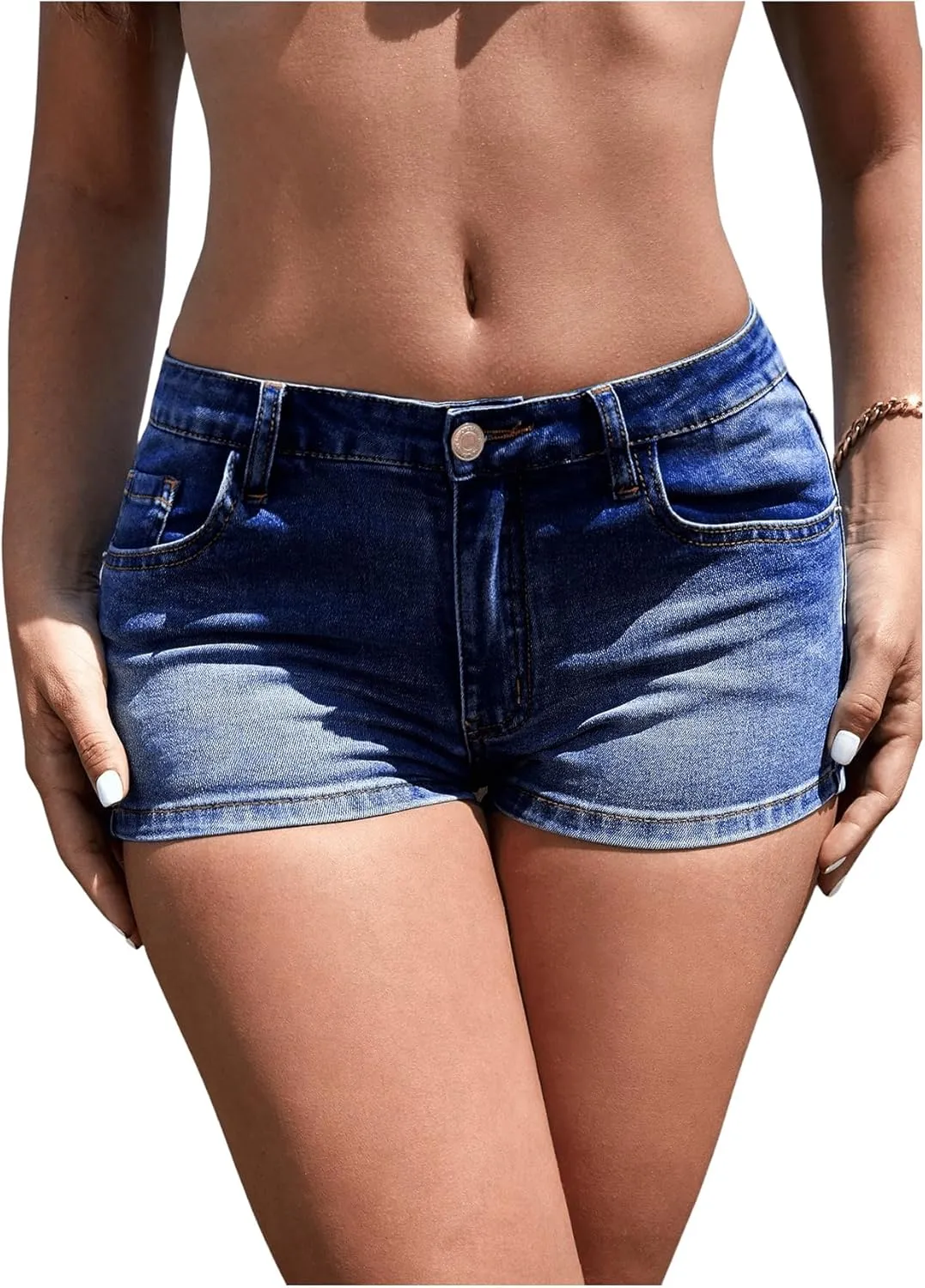 Floerns Women's Low Waist Stretchy Mini Jean Shorts Straight Leg Skinny Denim Shorts