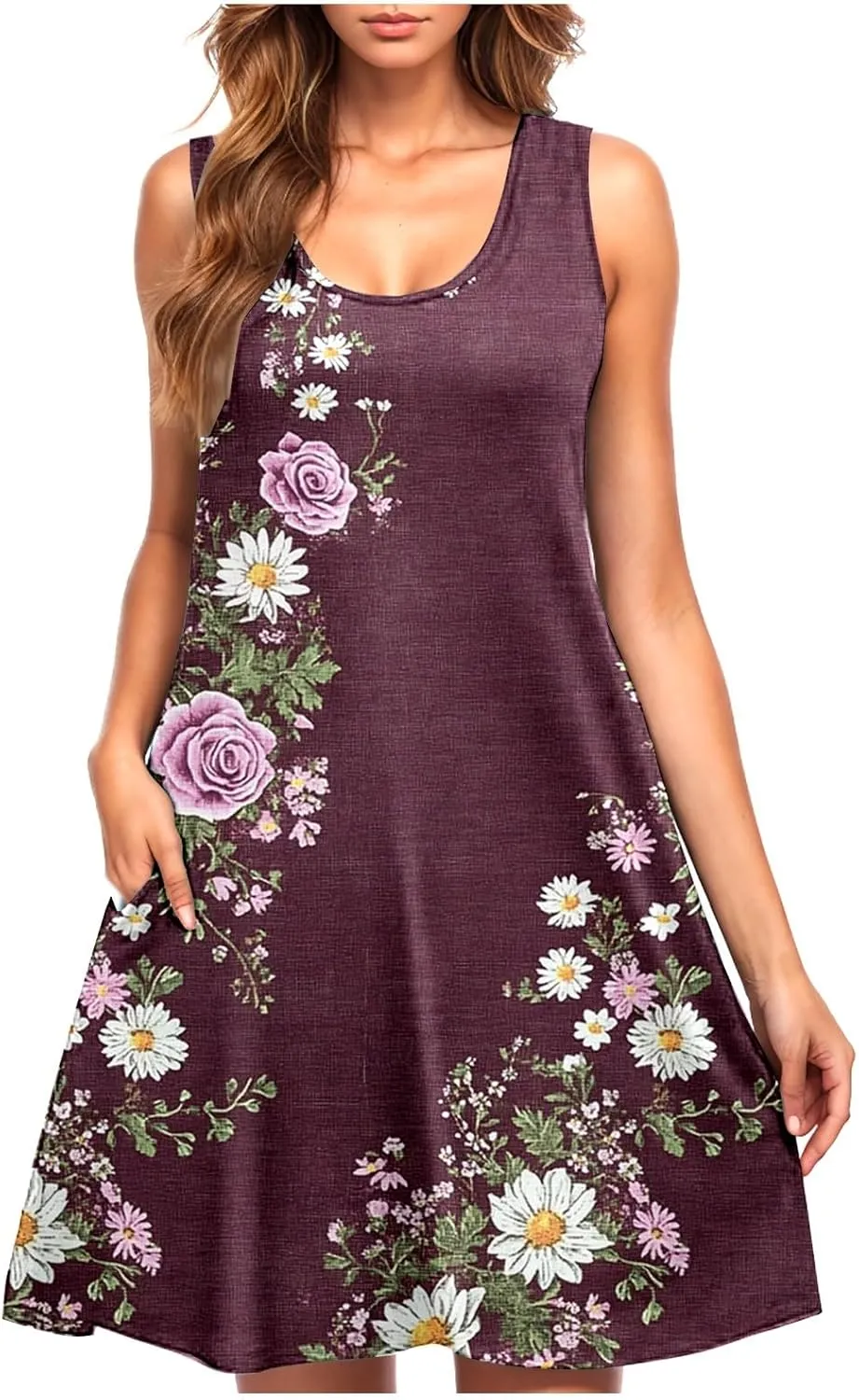 Floral Dresses for Women Summer Sleeveless Beach Dresses Casual Boho Flowy Party Dress Swing A-Line Sundress