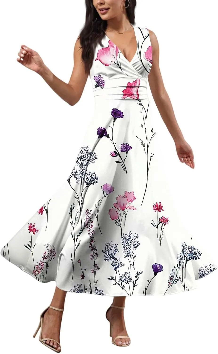 Floral Womens Dresses, Boho Bohemian 2025 Vacation Elegant Flowy Long Sundress