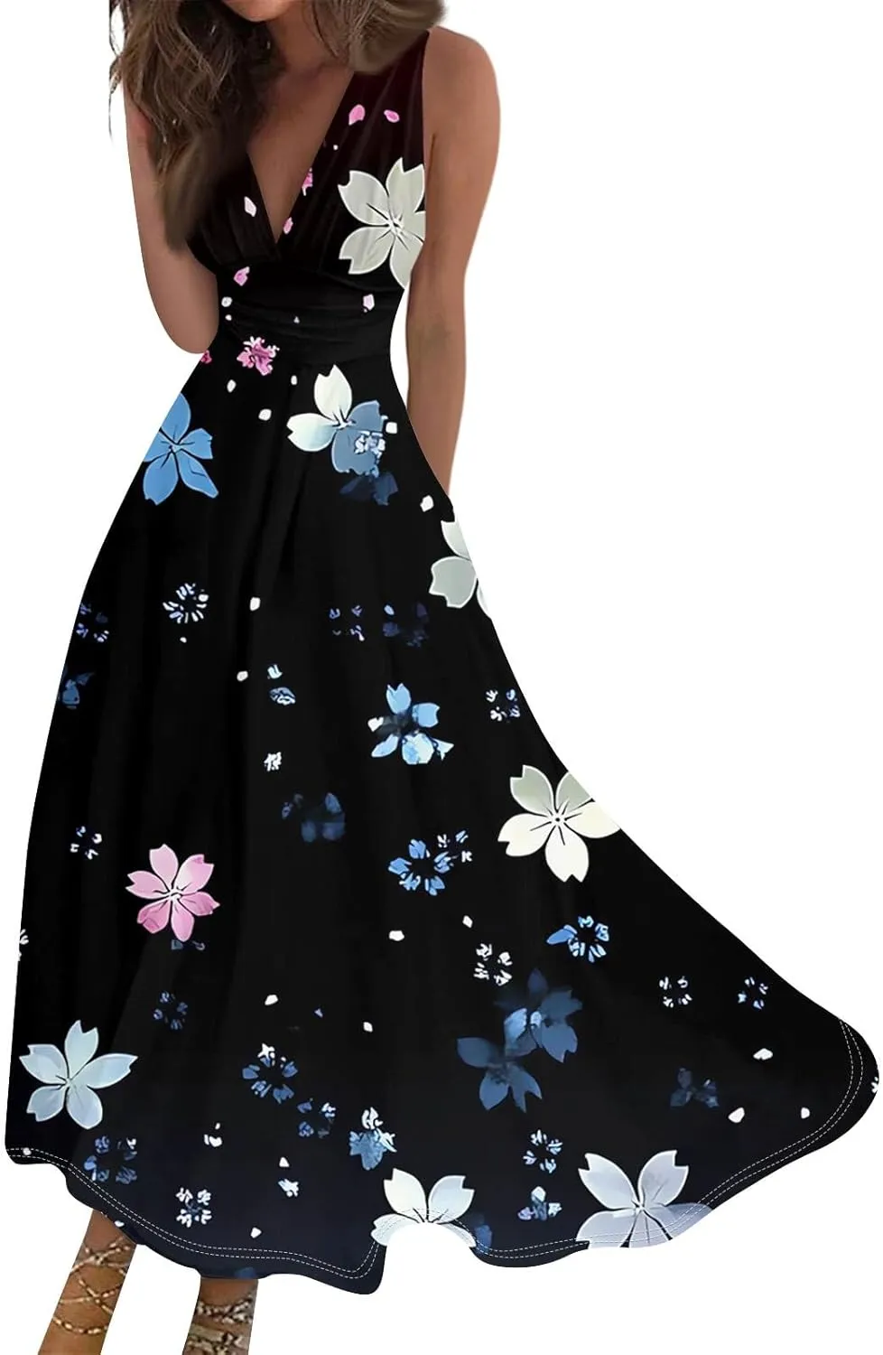 Floral Womens Dresses, Boho Bohemian 2025 Vacation Elegant Flowy Long Sundress