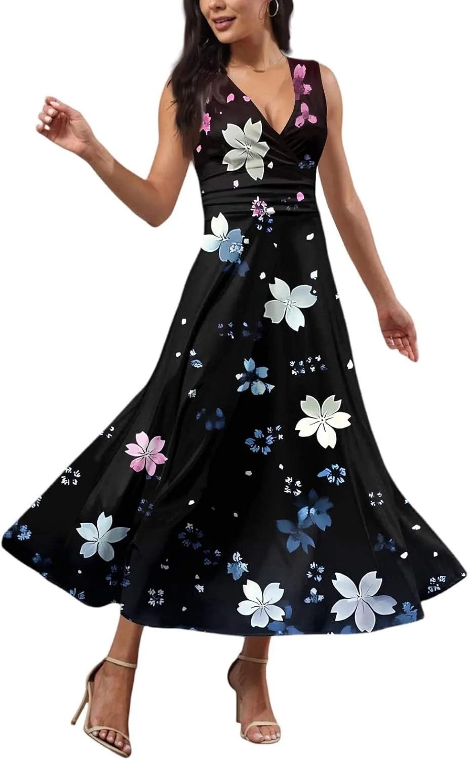Floral Womens Dresses, Boho Bohemian 2025 Vacation Elegant Flowy Long Sundress