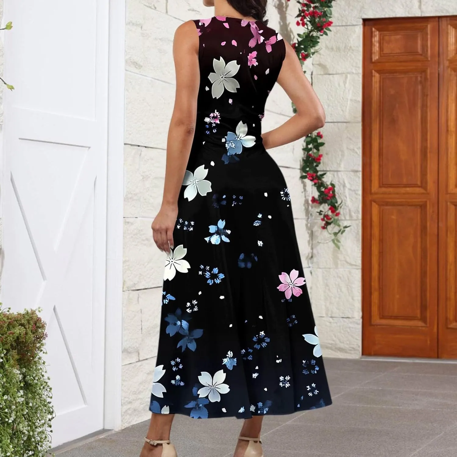 Floral Womens Dresses, Boho Bohemian 2025 Vacation Elegant Flowy Long Sundress