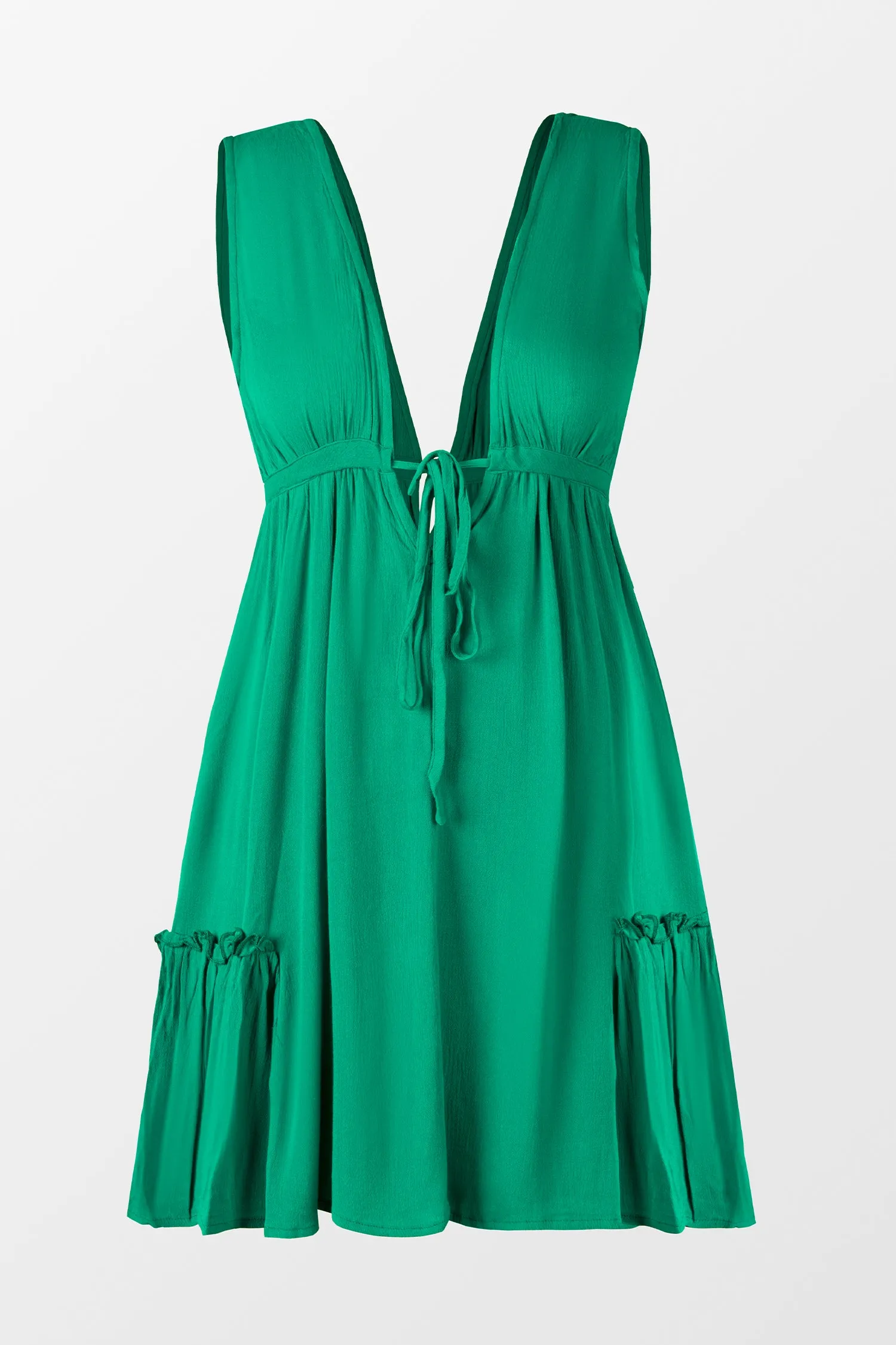 Forest Green Ruffled Drawstring Flowy Dress