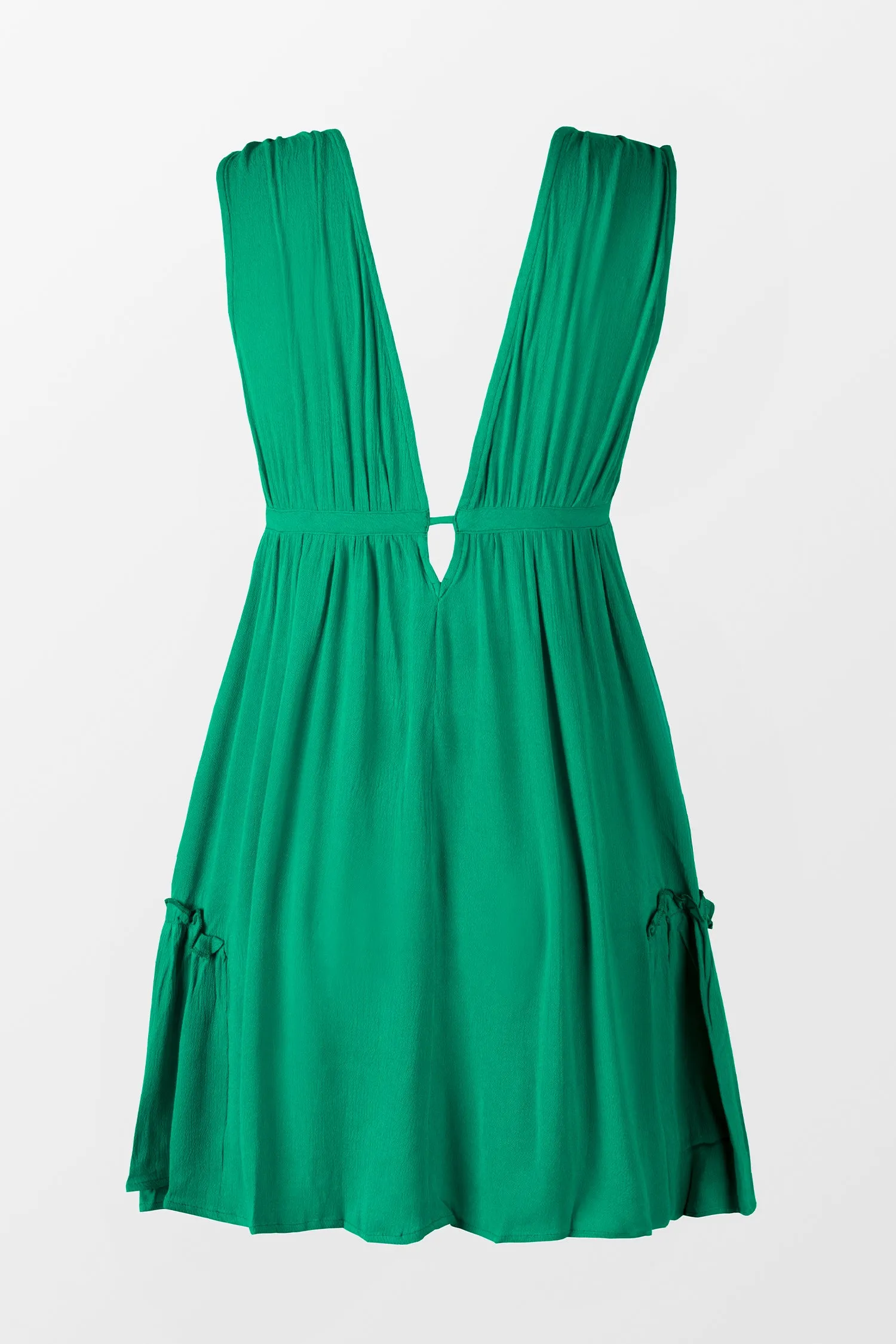 Forest Green Ruffled Drawstring Flowy Dress