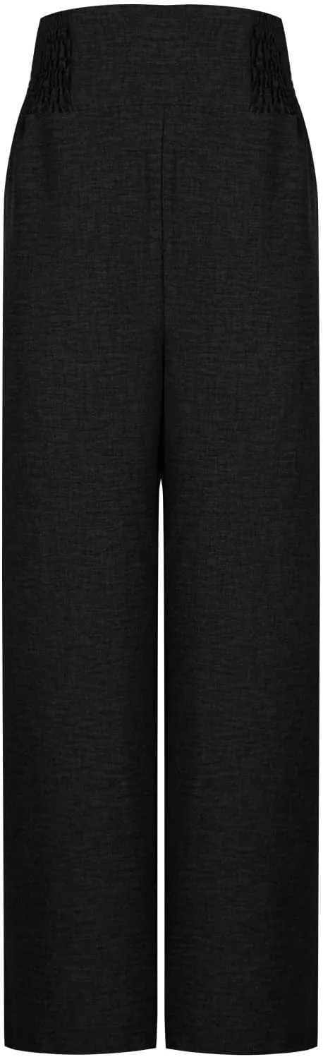 FZYLQY Smocked Waist Wide Leg Trousers for Women Lightweight Loose Fit Straight Pants with Pockets Chic Look 2025 Fashion