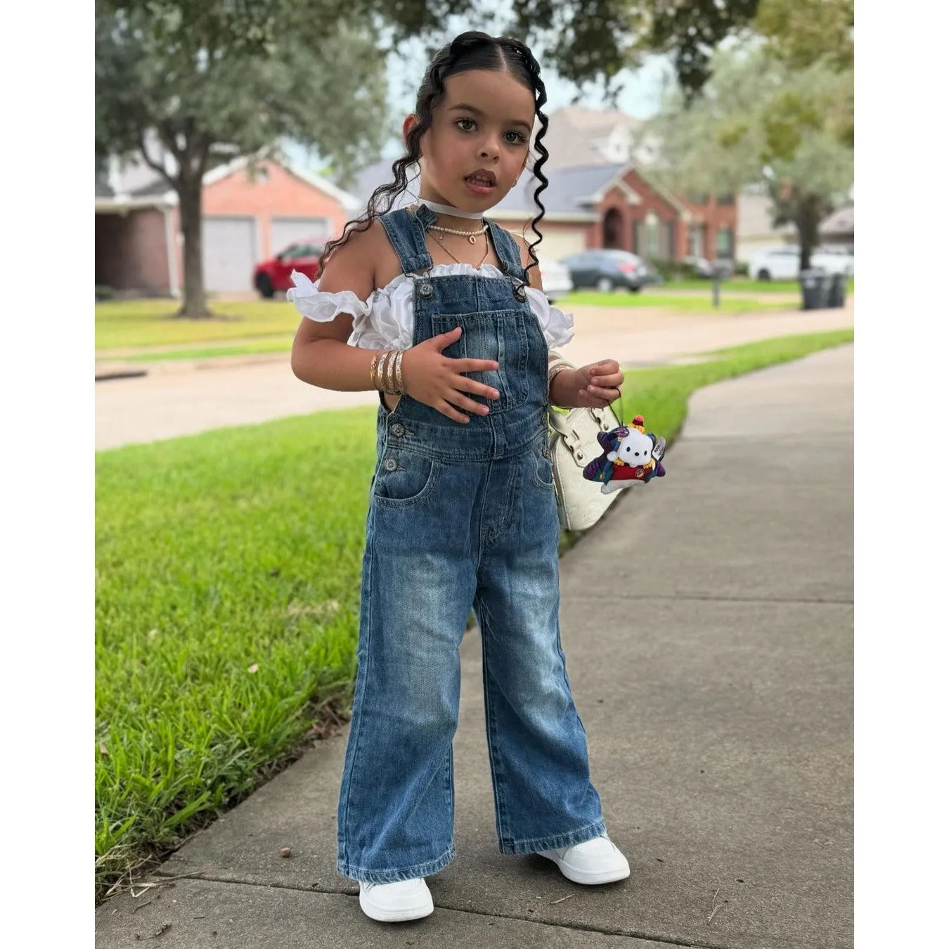 Girls Denim Overalls,Little Big Kids Wide Leg Elastic Inside Jean Dungarees Flared Pants