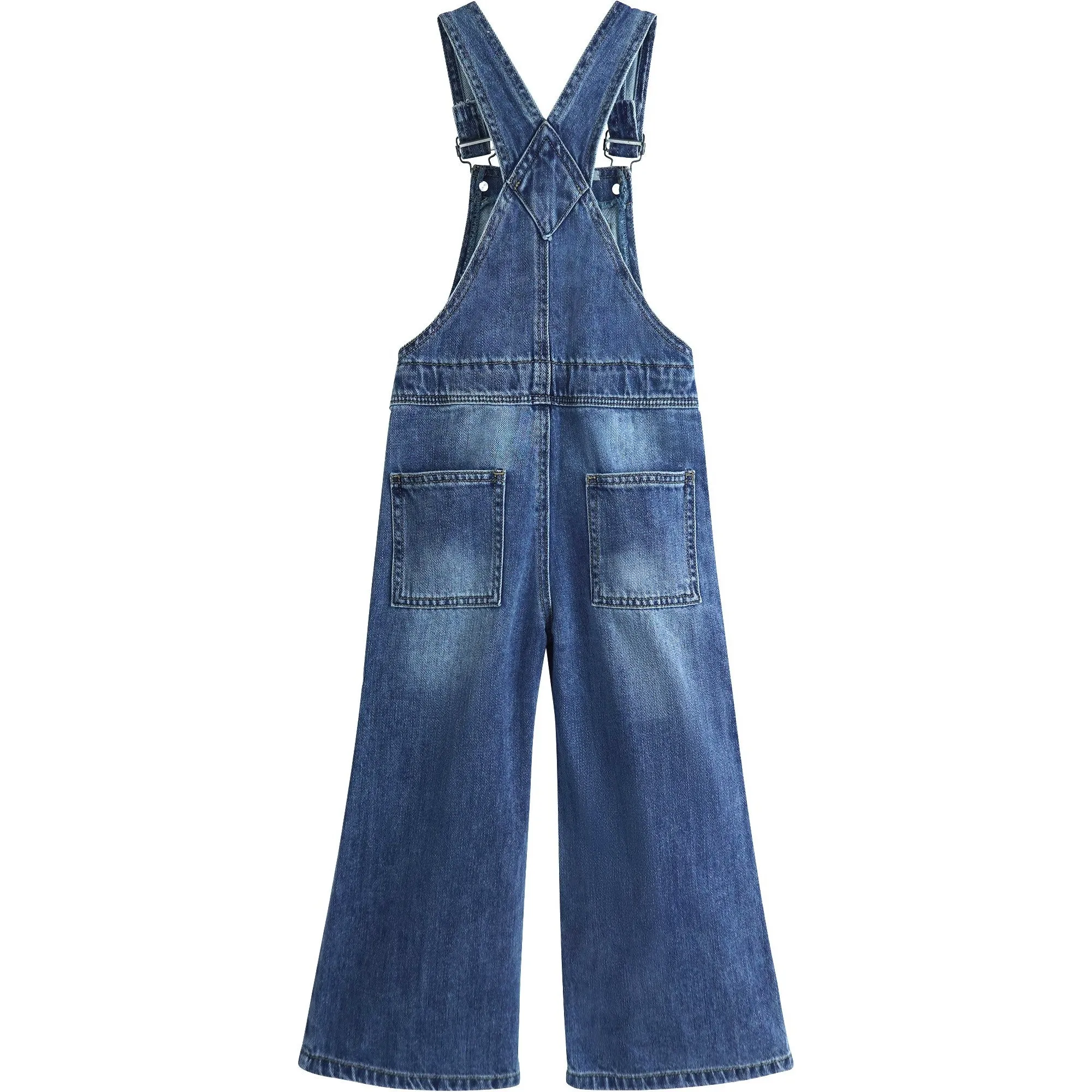 Girls Denim Overalls,Little Big Kids Wide Leg Elastic Inside Jean Dungarees Flared Pants
