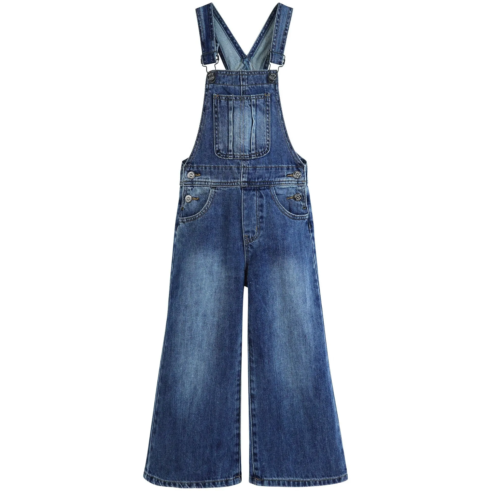 Girls Denim Overalls,Little Big Kids Wide Leg Elastic Inside Jean Dungarees Flared Pants