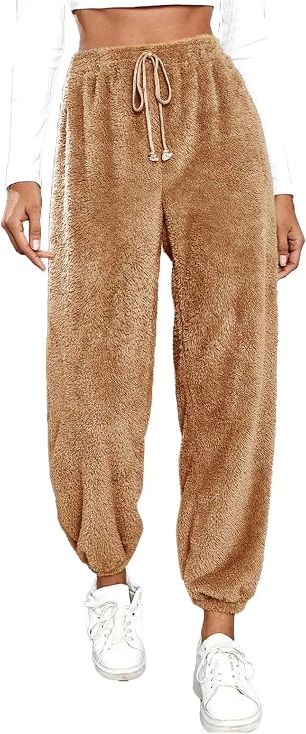 GOKKILRW Womens Fuzzy Pajamas Loung Pants Winter Cozy Warm Soft Lounge Pjs Pants Soft Fleece Plush Pajama Bottoms Sleepwear