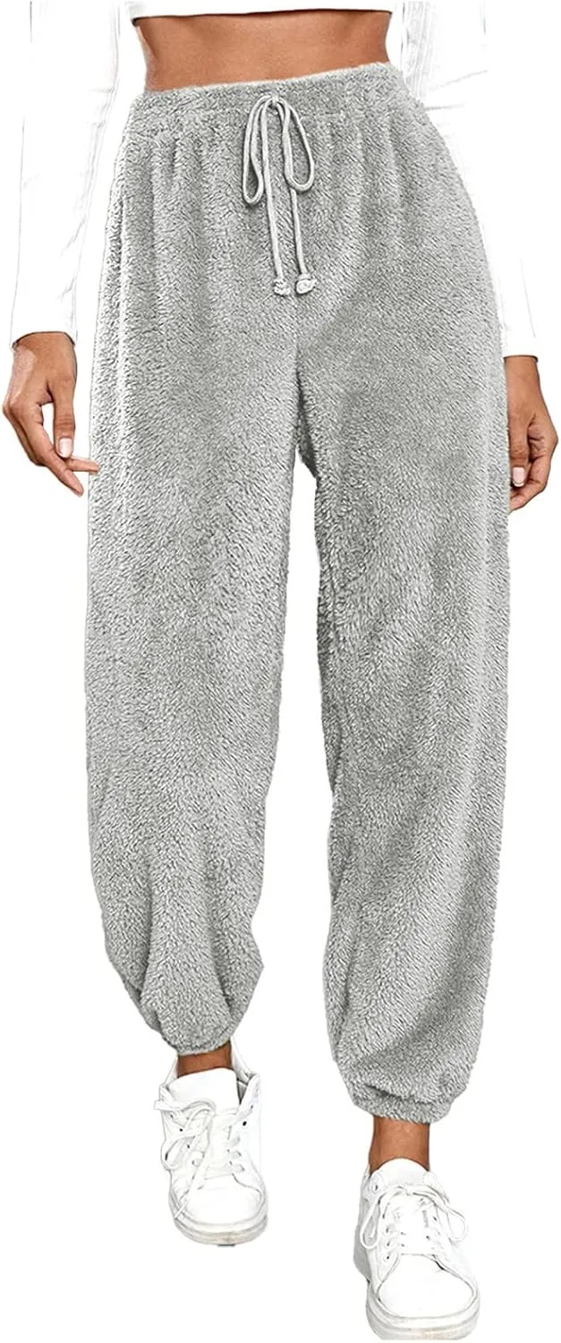 GOKKILRW Womens Fuzzy Pajamas Loung Pants Winter Cozy Warm Soft Lounge Pjs Pants Soft Fleece Plush Pajama Bottoms Sleepwear