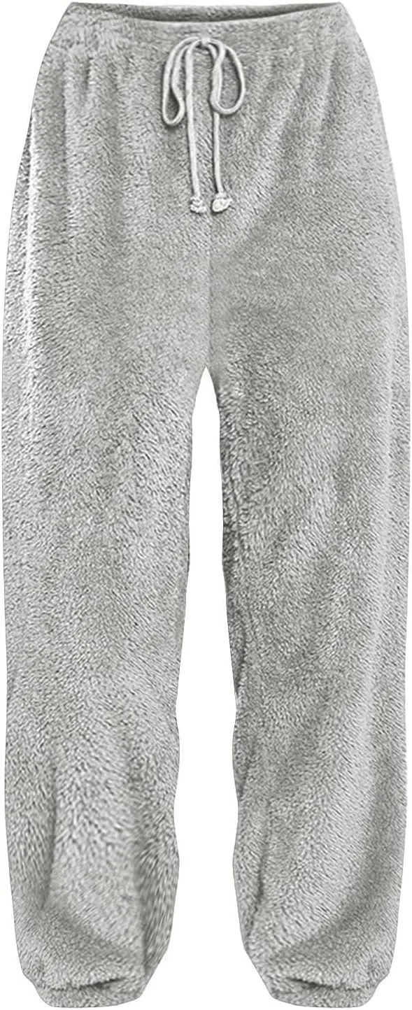 GOKKILRW Womens Fuzzy Pajamas Loung Pants Winter Cozy Warm Soft Lounge Pjs Pants Soft Fleece Plush Pajama Bottoms Sleepwear