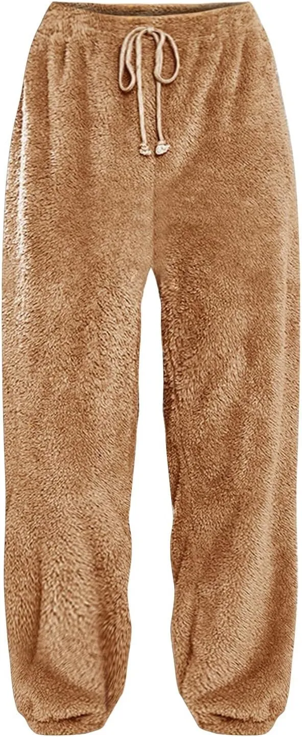 GOKKILRW Womens Fuzzy Pajamas Loung Pants Winter Cozy Warm Soft Lounge Pjs Pants Soft Fleece Plush Pajama Bottoms Sleepwear