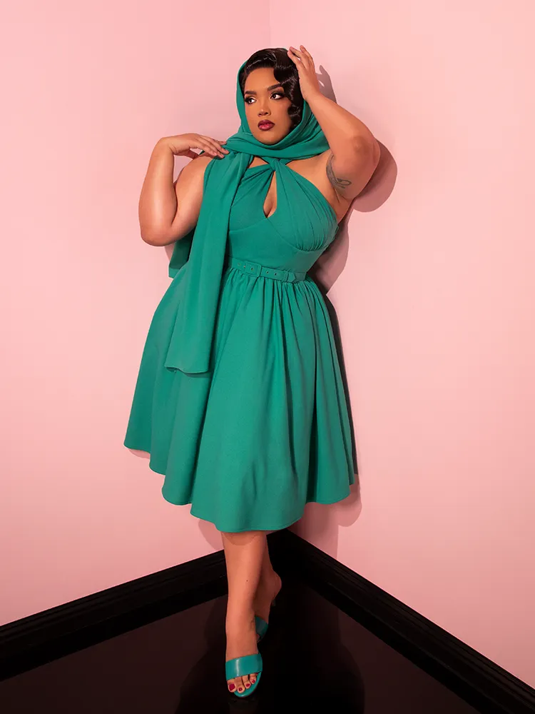 Golden Era Swing Dress and Scarf in Teal - Vixen by Micheline Pitt
