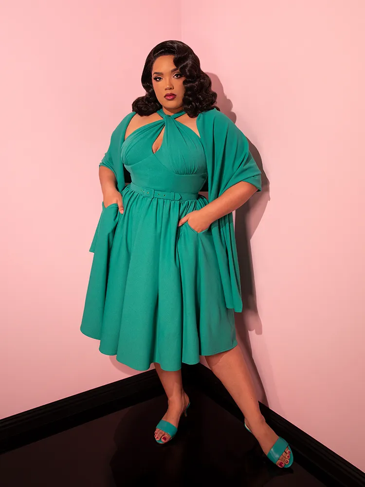 Golden Era Swing Dress and Scarf in Teal - Vixen by Micheline Pitt