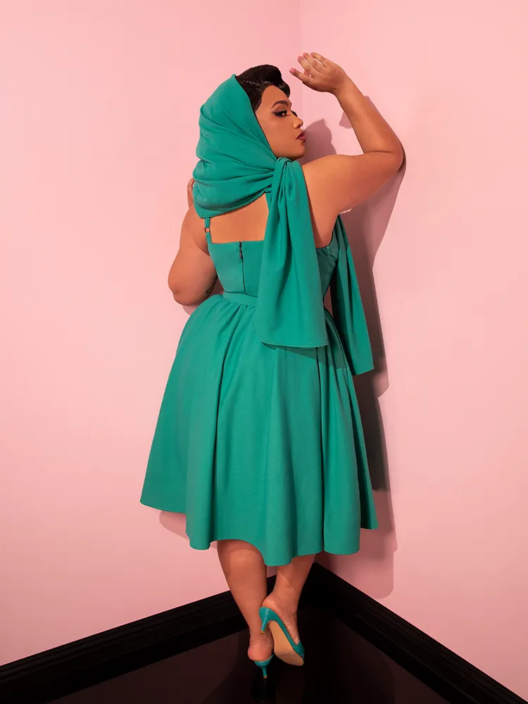 Golden Era Swing Dress and Scarf in Teal - Vixen by Micheline Pitt