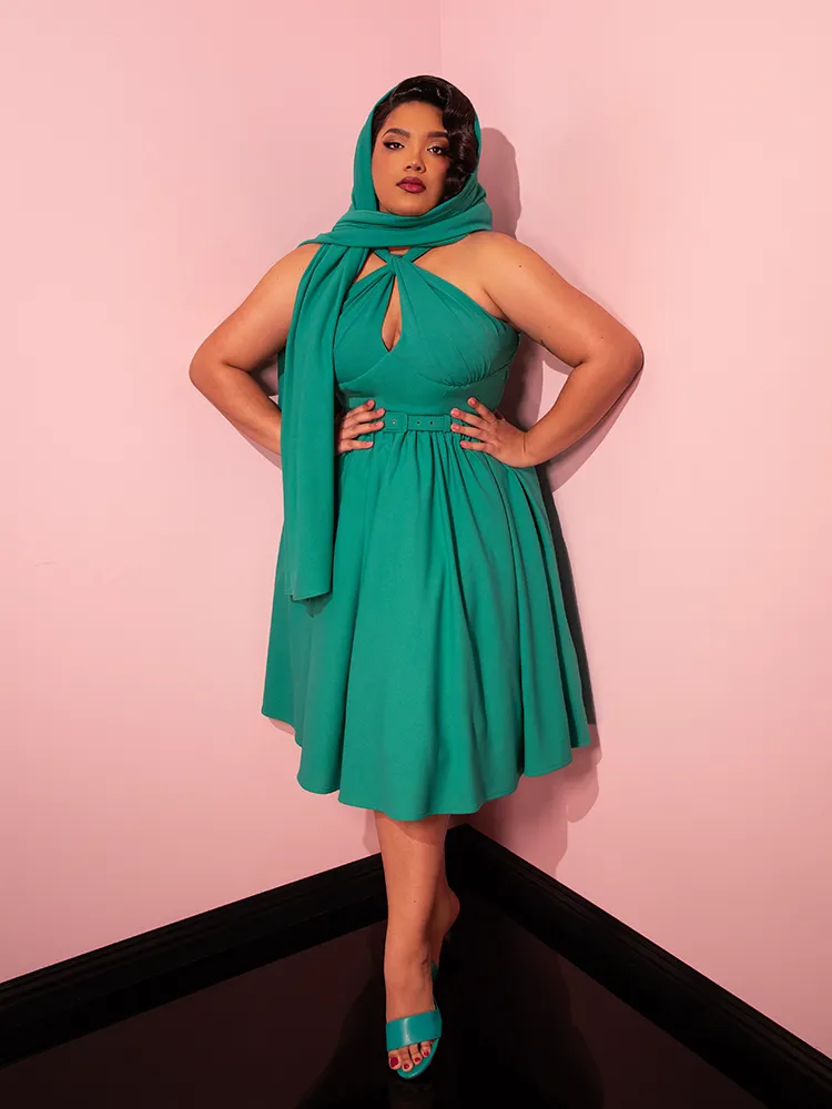 Golden Era Swing Dress and Scarf in Teal - Vixen by Micheline Pitt
