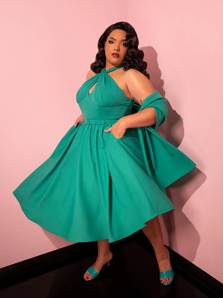 Golden Era Swing Dress and Scarf in Teal - Vixen by Micheline Pitt