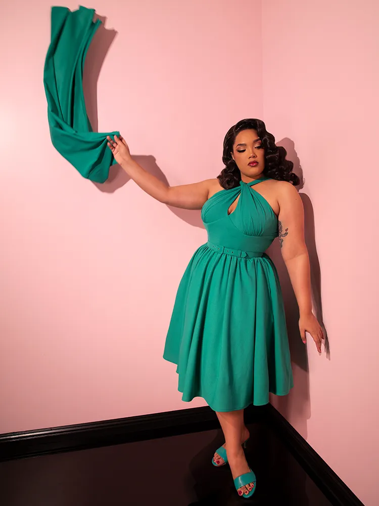 Golden Era Swing Dress and Scarf in Teal - Vixen by Micheline Pitt