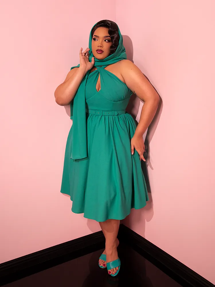 Golden Era Swing Dress and Scarf in Teal - Vixen by Micheline Pitt