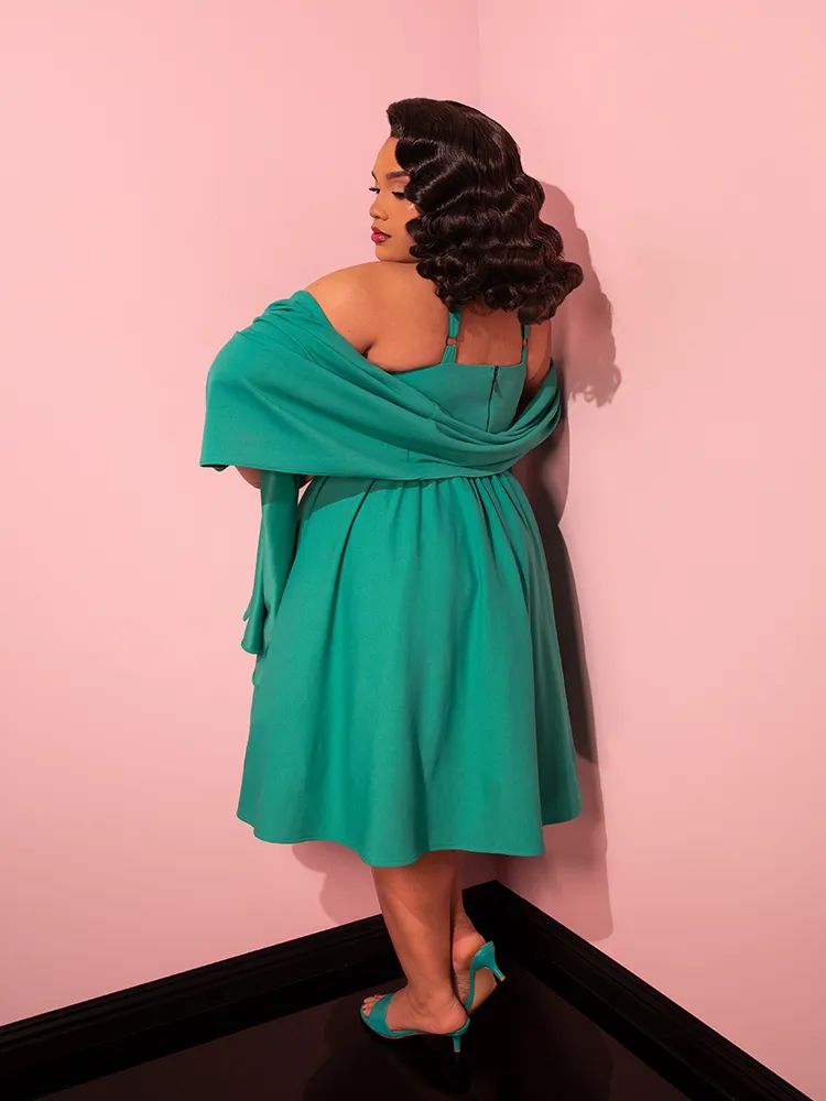 Golden Era Swing Dress and Scarf in Teal - Vixen by Micheline Pitt