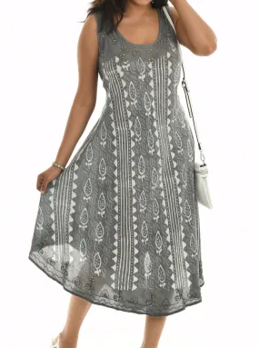Grey Block Print with Embroidery & Sequin