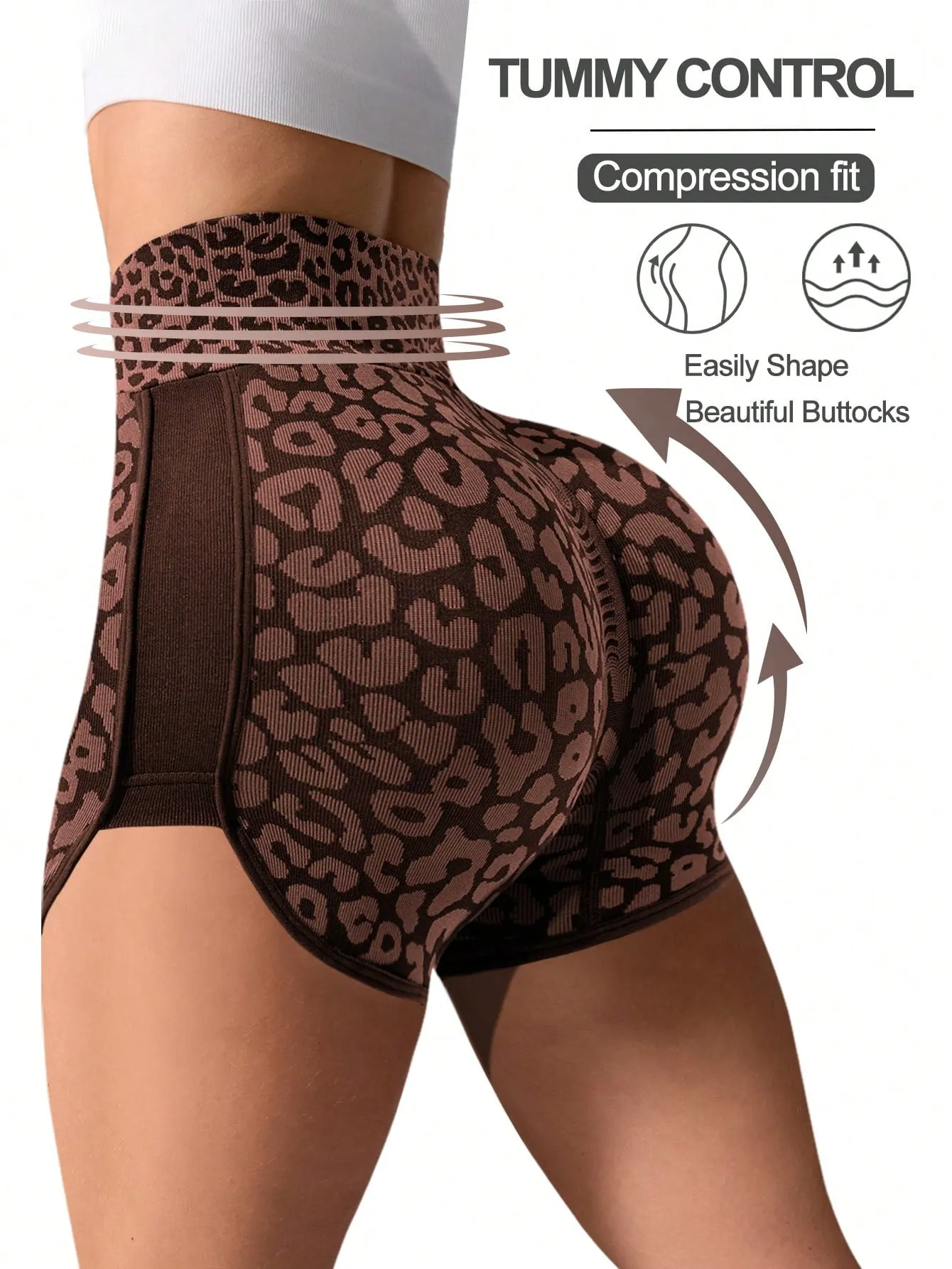 High Waist Seamless Leopard Print Stretchy Yoga Shorts FW24