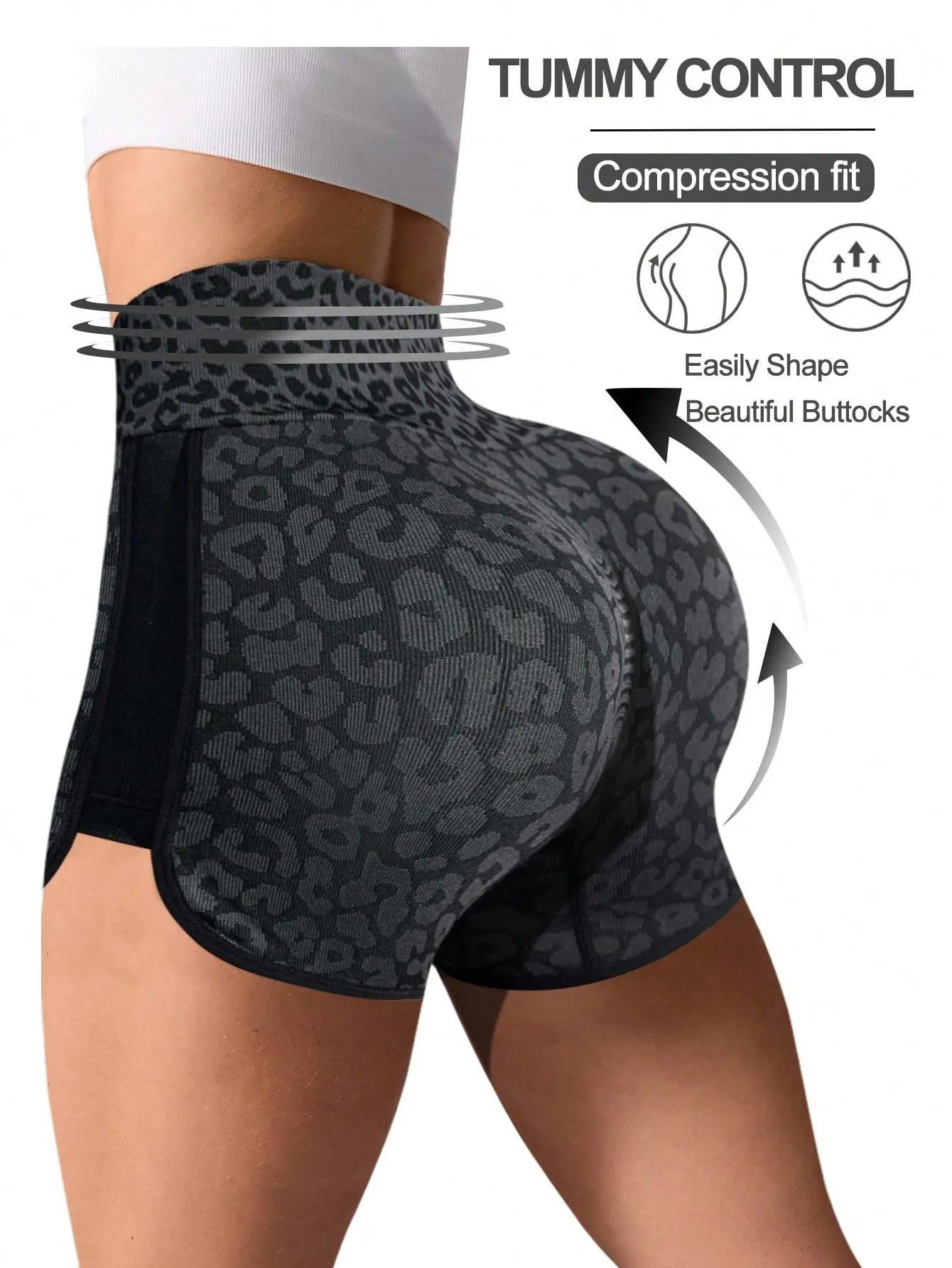High Waist Seamless Leopard Print Stretchy Yoga Shorts FW24