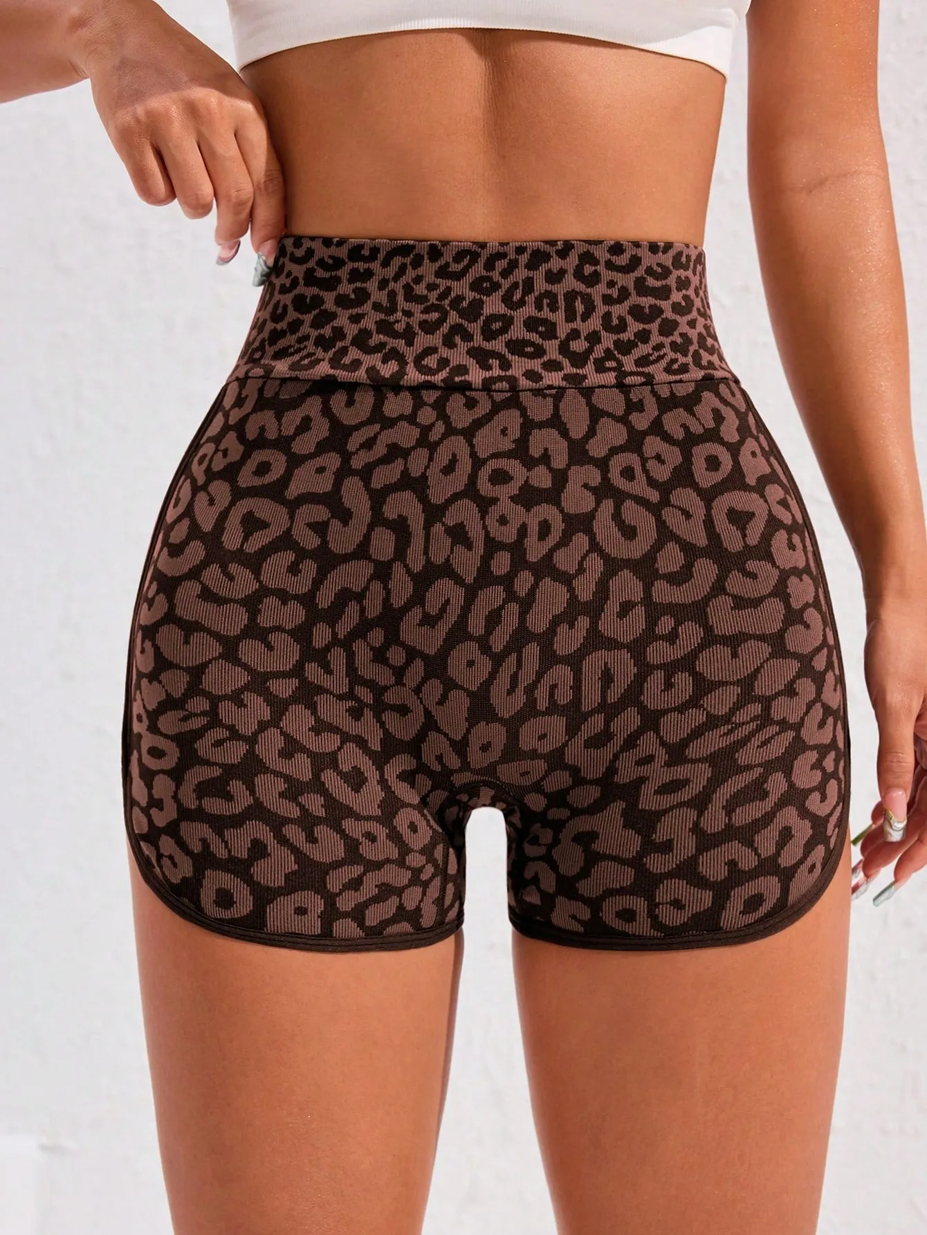 High Waist Seamless Leopard Print Stretchy Yoga Shorts FW24