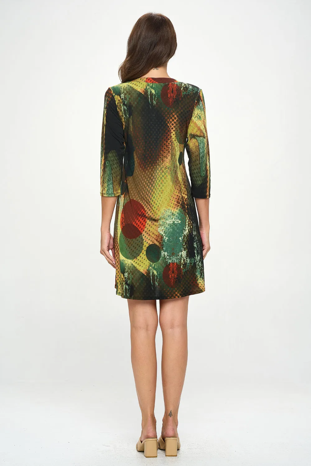 HIT Notch Neck Quarter Sleeve Print Dress-7076HT-QRP1-W412