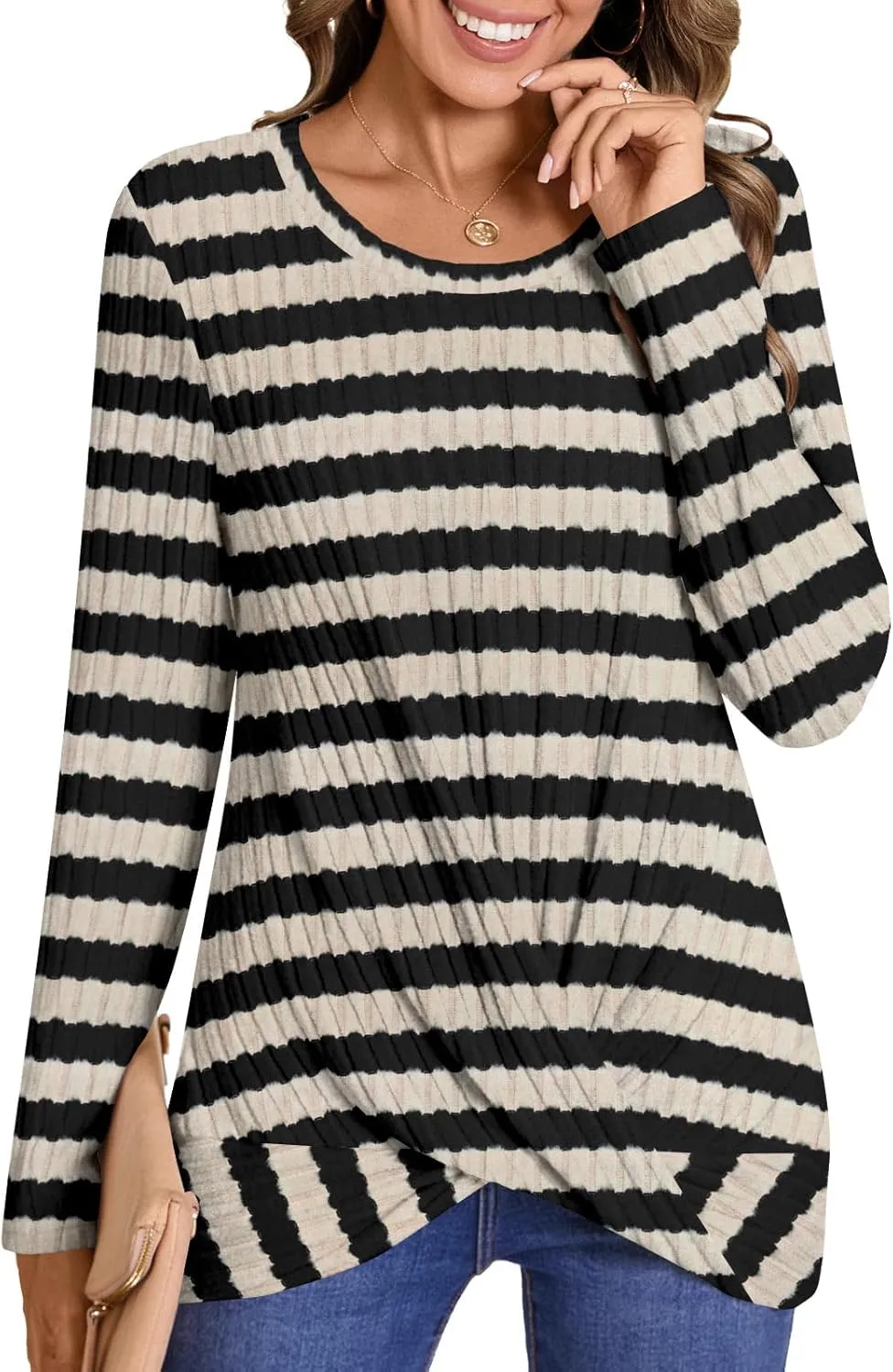 HOTGIFT Women's Pullover Sweaters Winter Tunic Tops Long Sleeve Crewneck Shirts Casual Comfortable Blouse