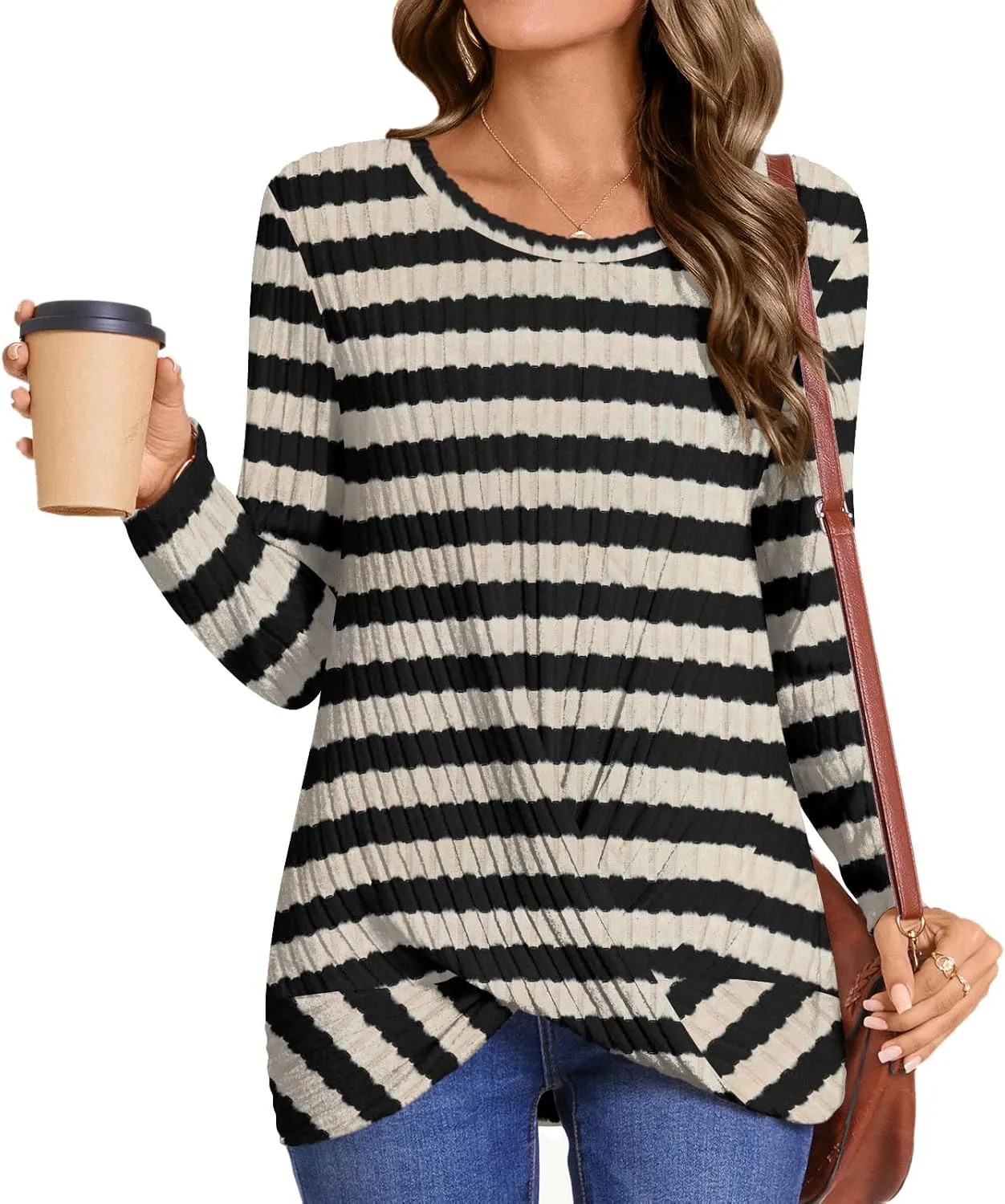 HOTGIFT Women's Pullover Sweaters Winter Tunic Tops Long Sleeve Crewneck Shirts Casual Comfortable Blouse