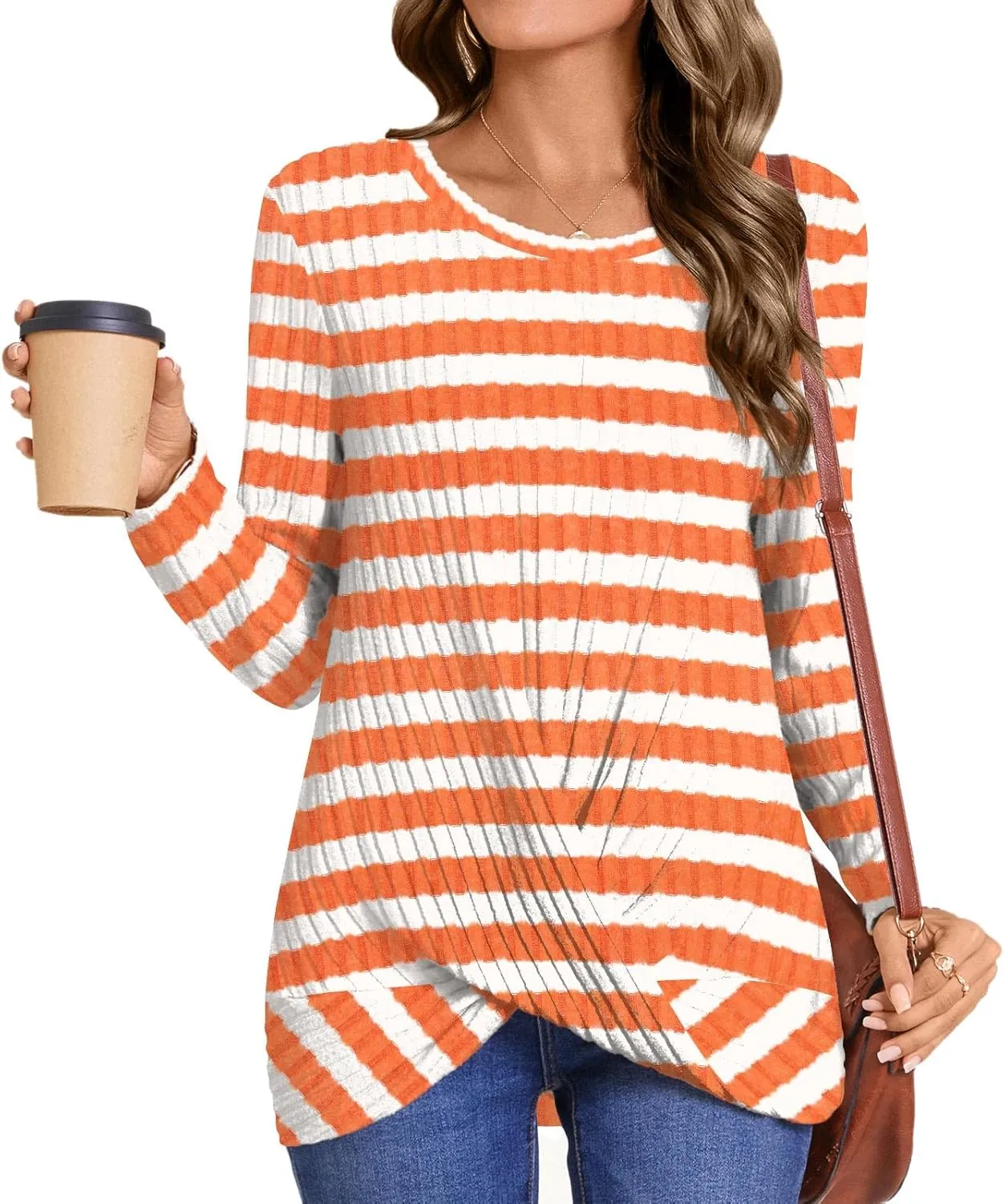 HOTGIFT Women's Pullover Sweaters Winter Tunic Tops Long Sleeve Crewneck Shirts Casual Comfortable Blouse