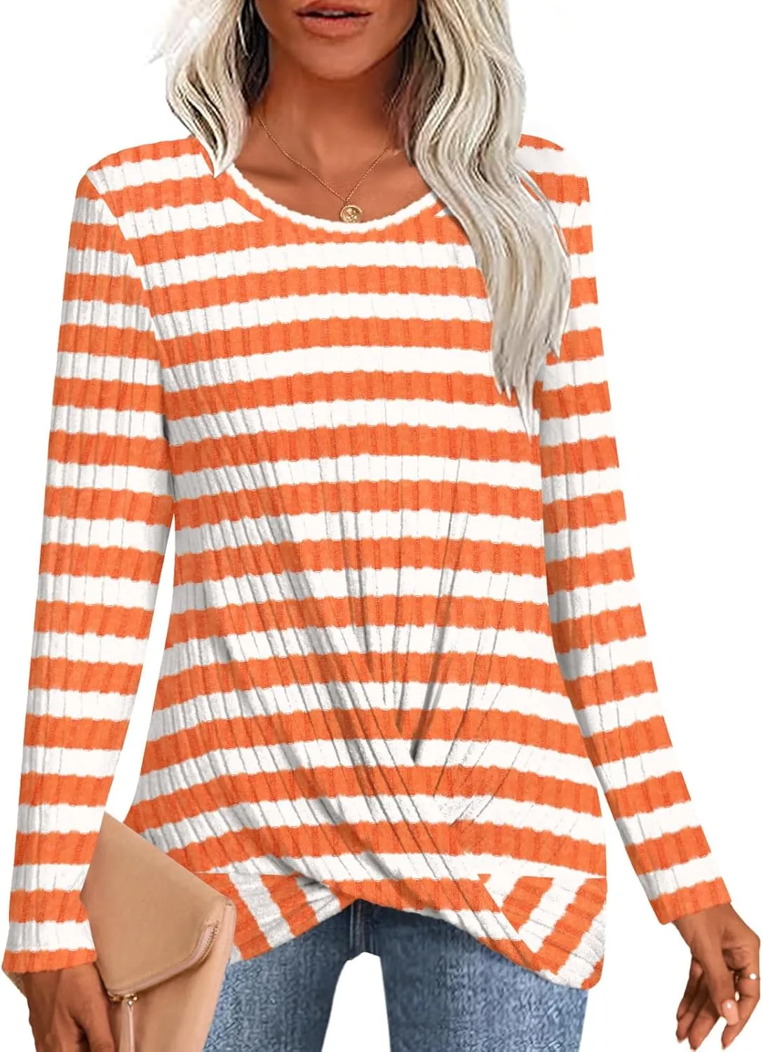 HOTGIFT Women's Pullover Sweaters Winter Tunic Tops Long Sleeve Crewneck Shirts Casual Comfortable Blouse