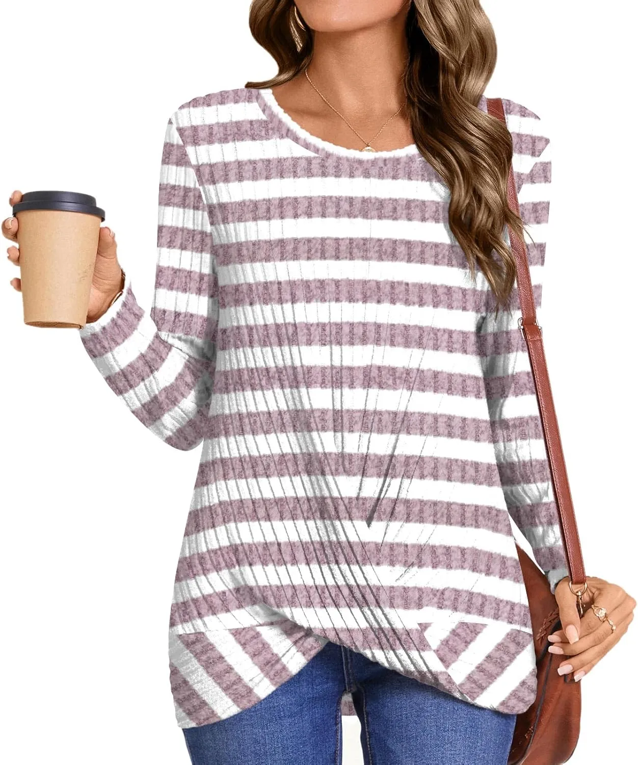 HOTGIFT Women's Pullover Sweaters Winter Tunic Tops Long Sleeve Crewneck Shirts Casual Comfortable Blouse