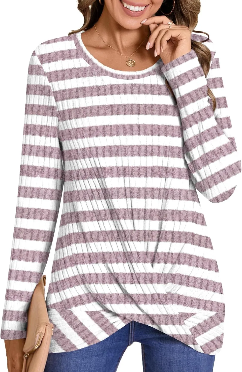 HOTGIFT Women's Pullover Sweaters Winter Tunic Tops Long Sleeve Crewneck Shirts Casual Comfortable Blouse