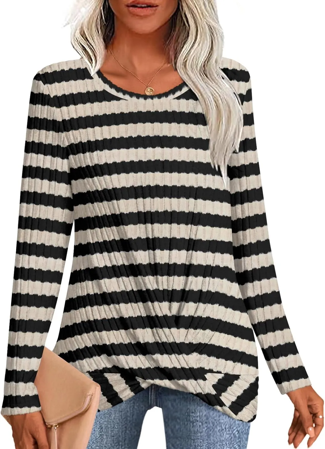 HOTGIFT Women's Pullover Sweaters Winter Tunic Tops Long Sleeve Crewneck Shirts Casual Comfortable Blouse