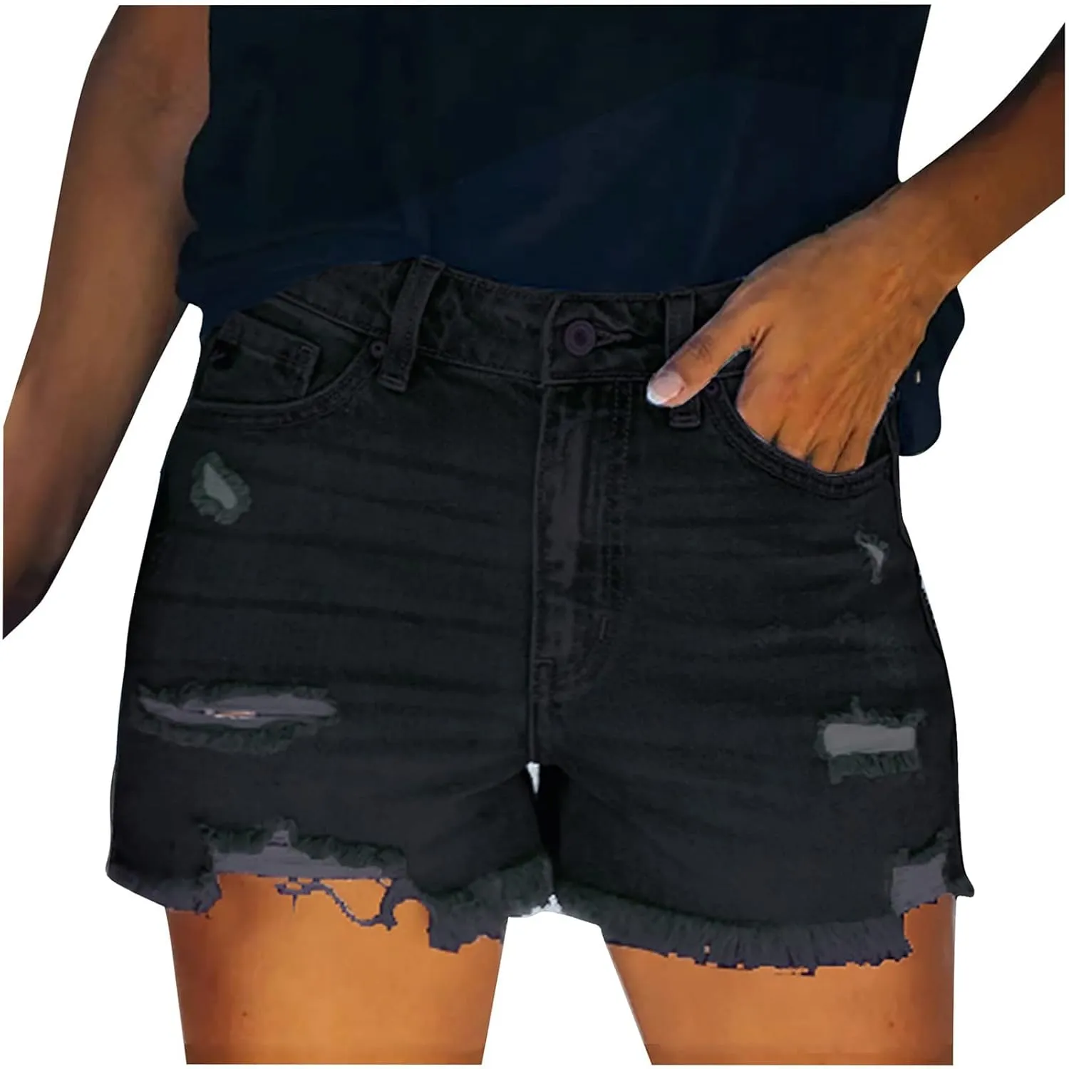 Jean Shorts for Women High Waisted Stretchy Distressed Denim Shorts Ripped Frayed Raw Hem Summer Casual Shorts