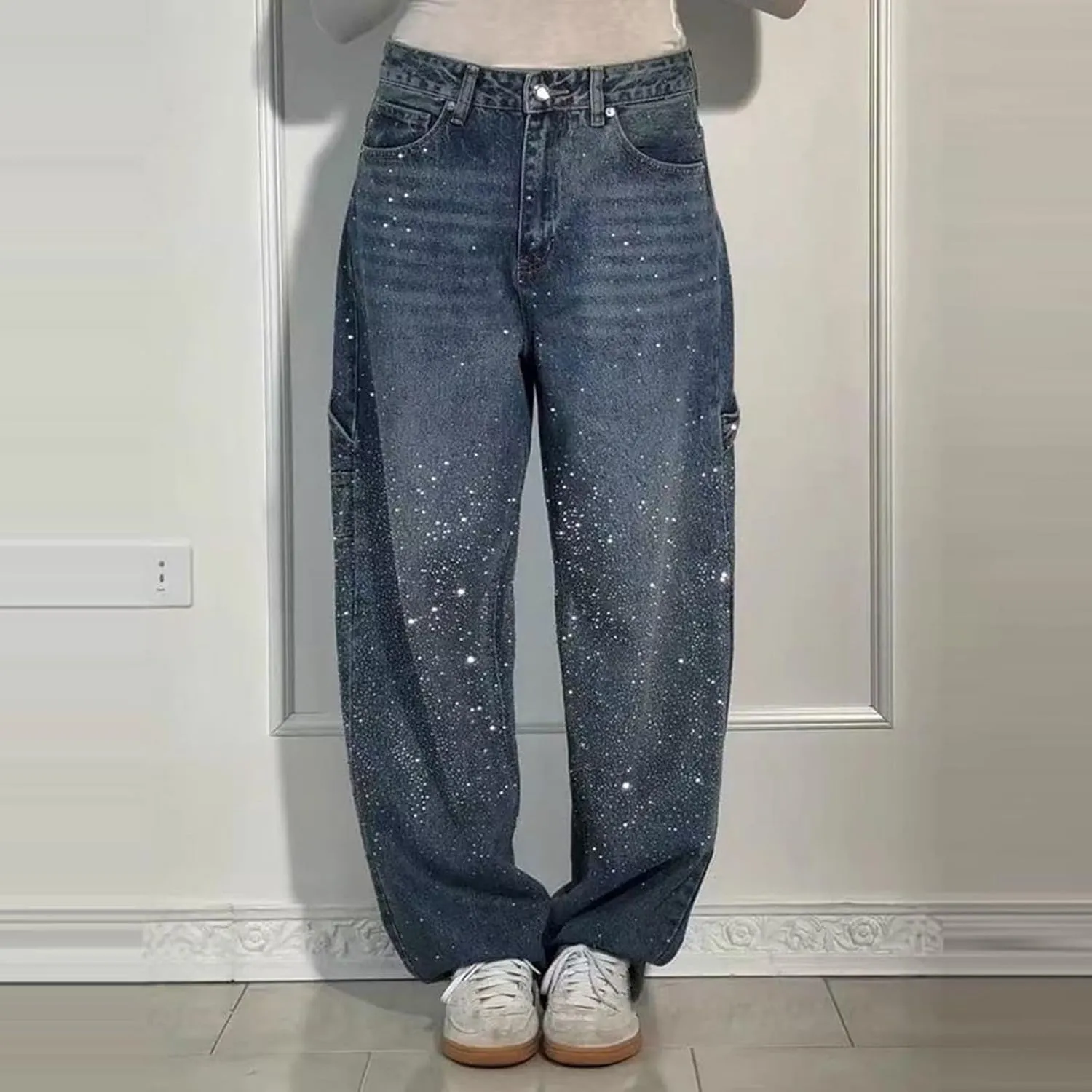 Jeans for Women Petite Straight Fit Denim Pants Soft Summer High Waist Comfy Jeans with Pockets