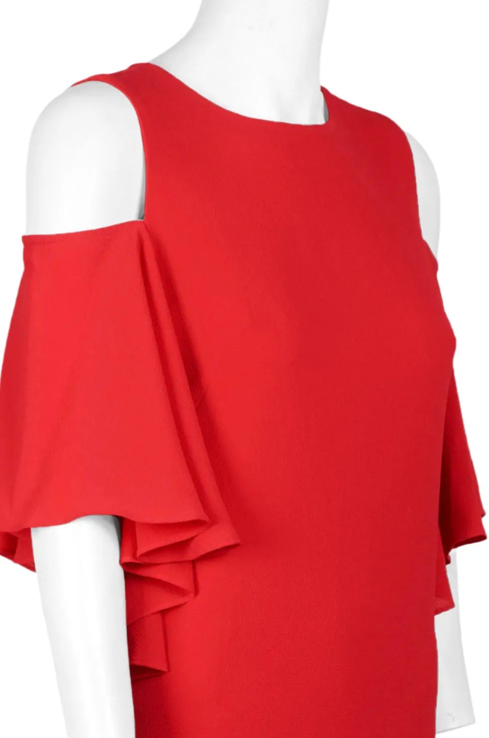 London Times Scoop Neck Cold Shoulder Zipper Back Solid Polyester Dress