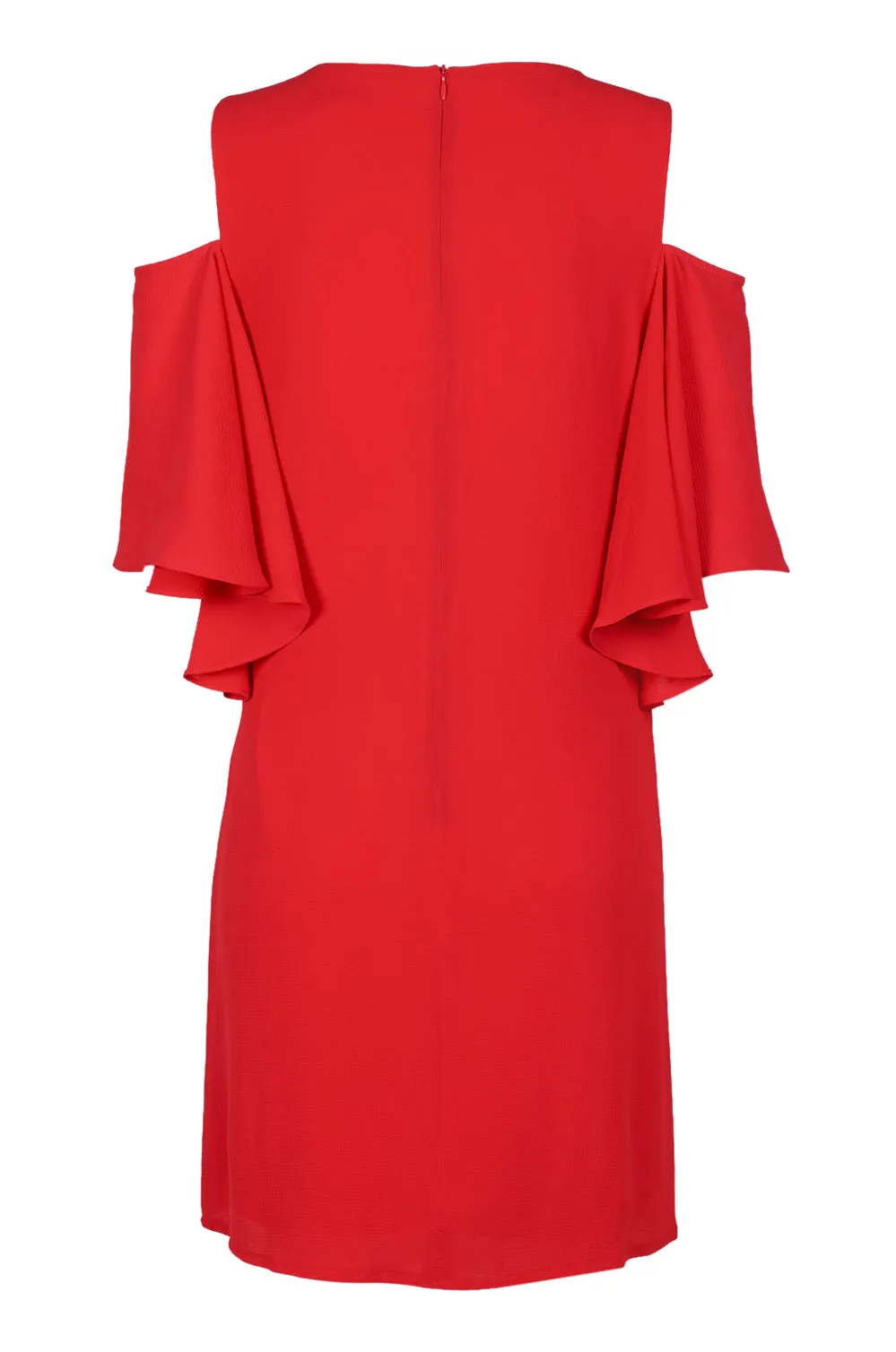 London Times Scoop Neck Cold Shoulder Zipper Back Solid Polyester Dress