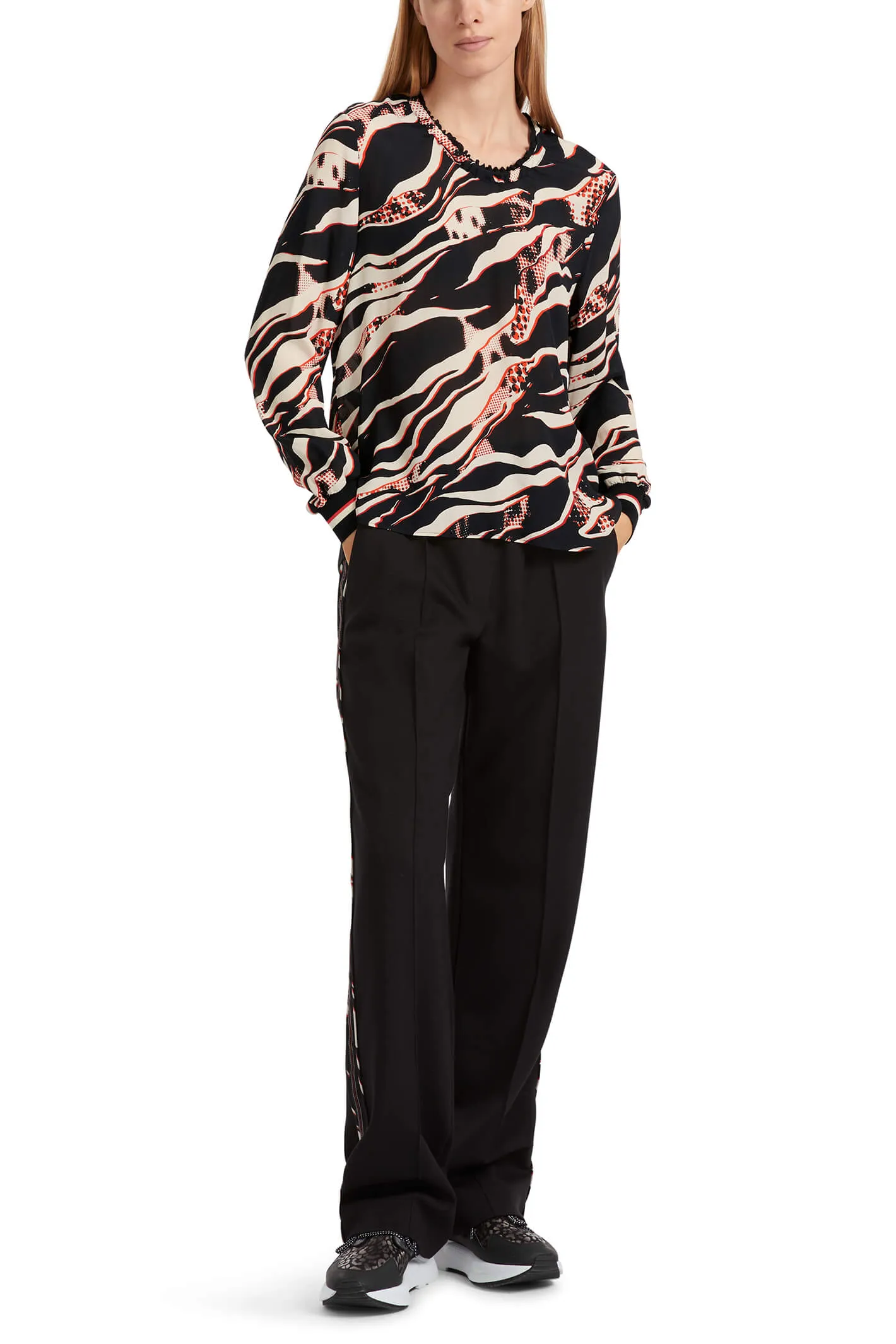 Marc Cain Sports VS 51.11 W38 278 Black Campari Orange Print Blouse