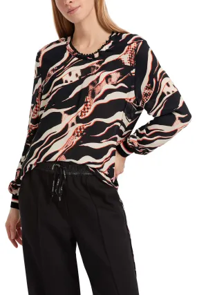 Marc Cain Sports VS 51.11 W38 278 Black Campari Orange Print Blouse