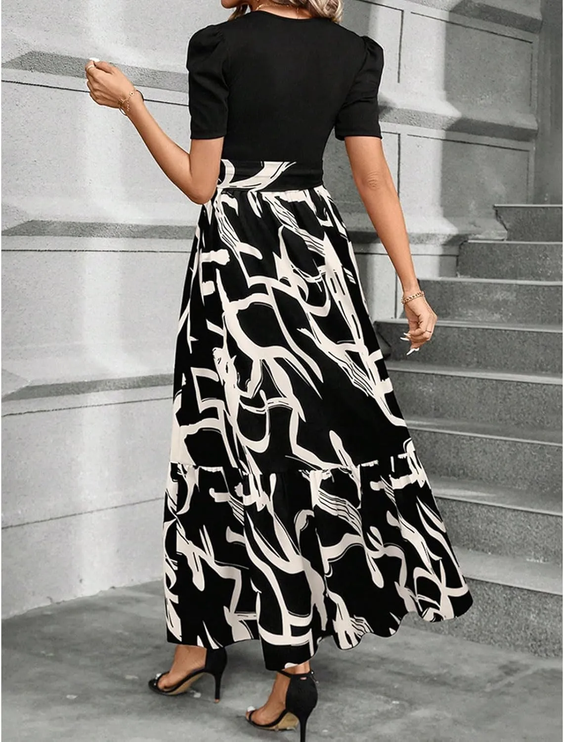 Maxi Dresses for Women Casual Floral Print High Waist Beach Long Flowy Dress Elegant Sundress with Belt