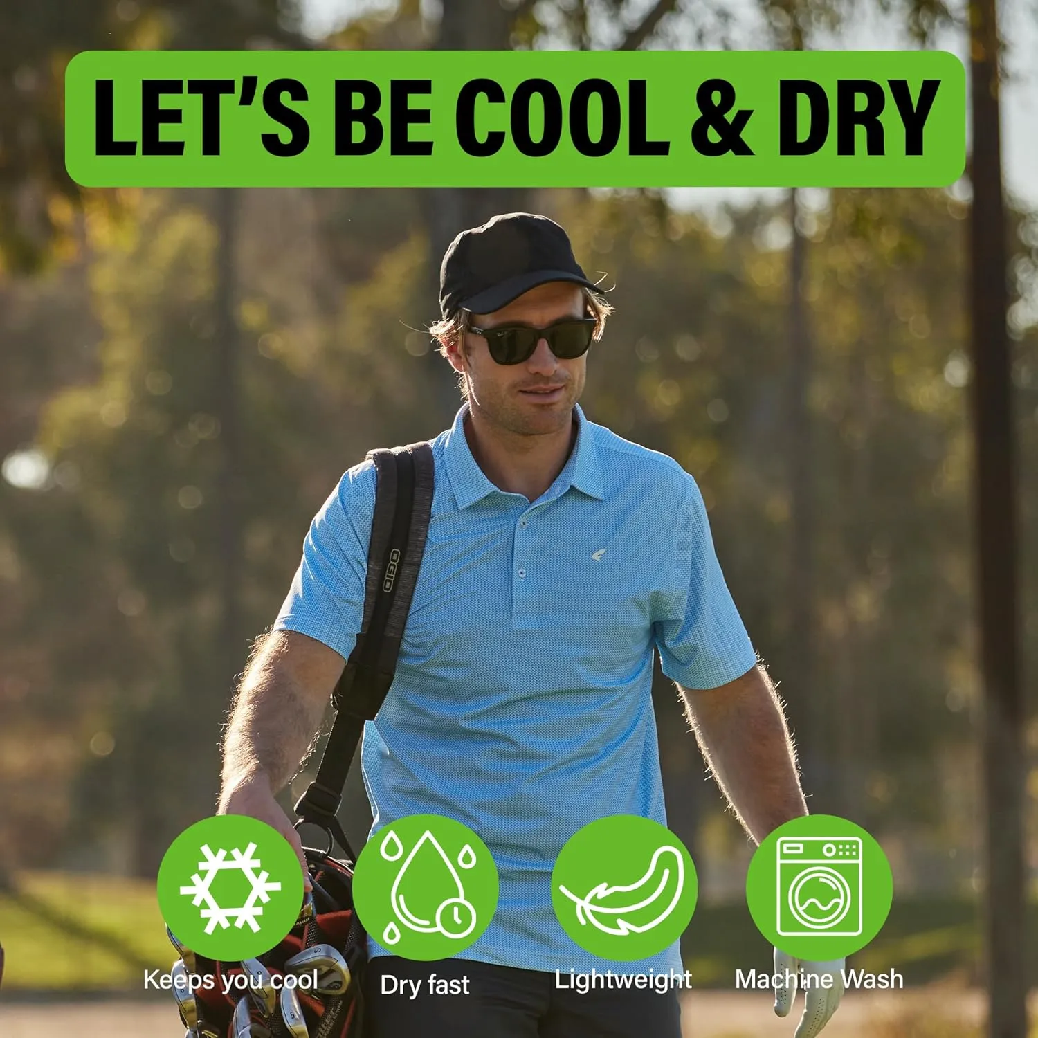 Mens Golf Polo Shirt Lightweight & Quick Dry UPF 50  Flat-Knit Collar Polo Shirts for Men (S, M, L, XL, XXL)- Dry Fit