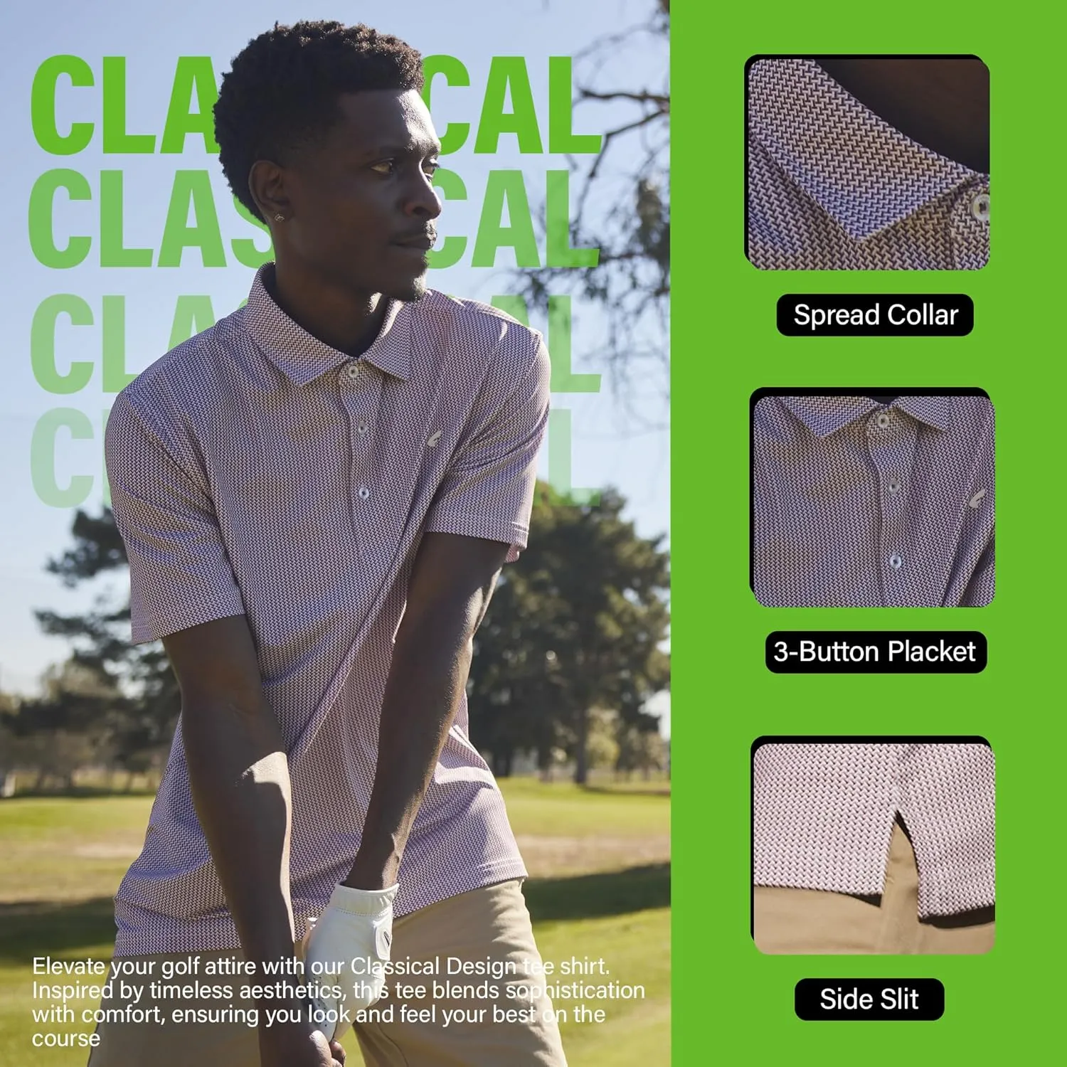 Mens Golf Polo Shirt Lightweight & Quick Dry UPF 50  Flat-Knit Collar Polo Shirts for Men (S, M, L, XL, XXL)- Dry Fit