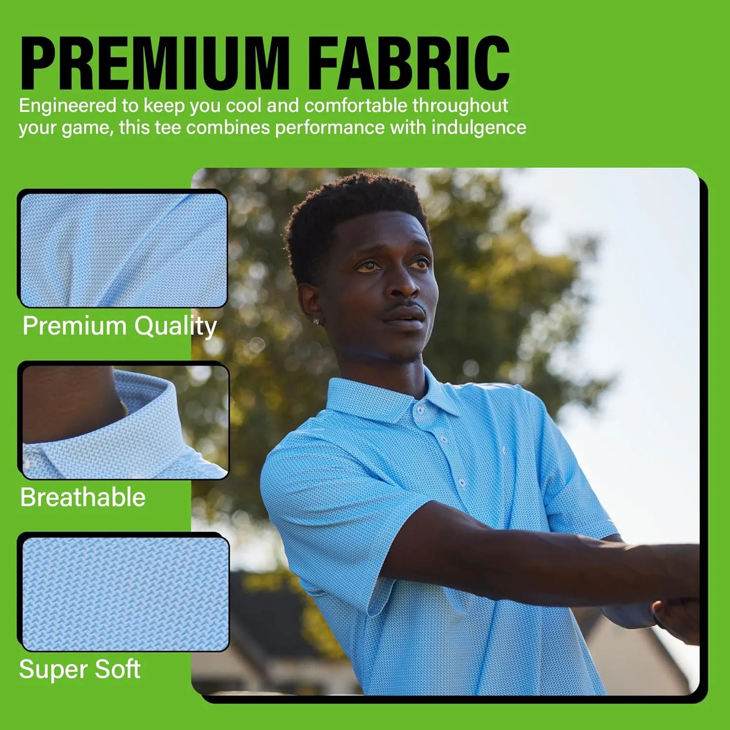 Mens Golf Polo Shirt Lightweight & Quick Dry UPF 50  Flat-Knit Collar Polo Shirts for Men (S, M, L, XL, XXL)- Dry Fit
